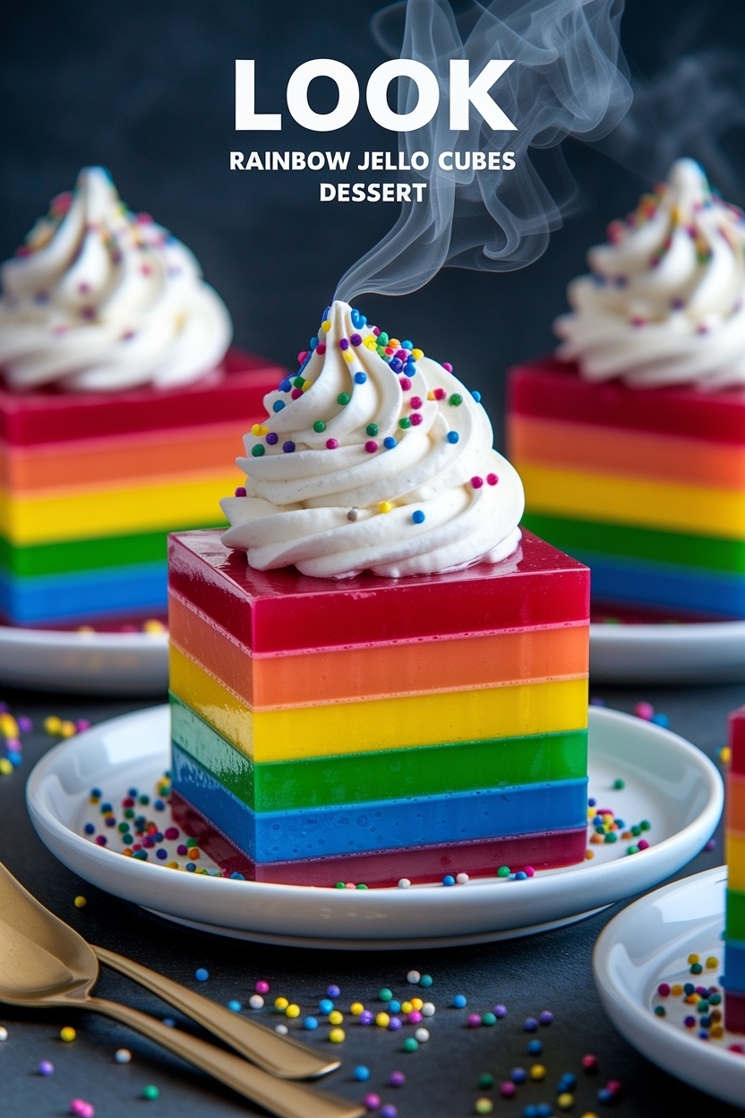 rainbow jello cubes dessert