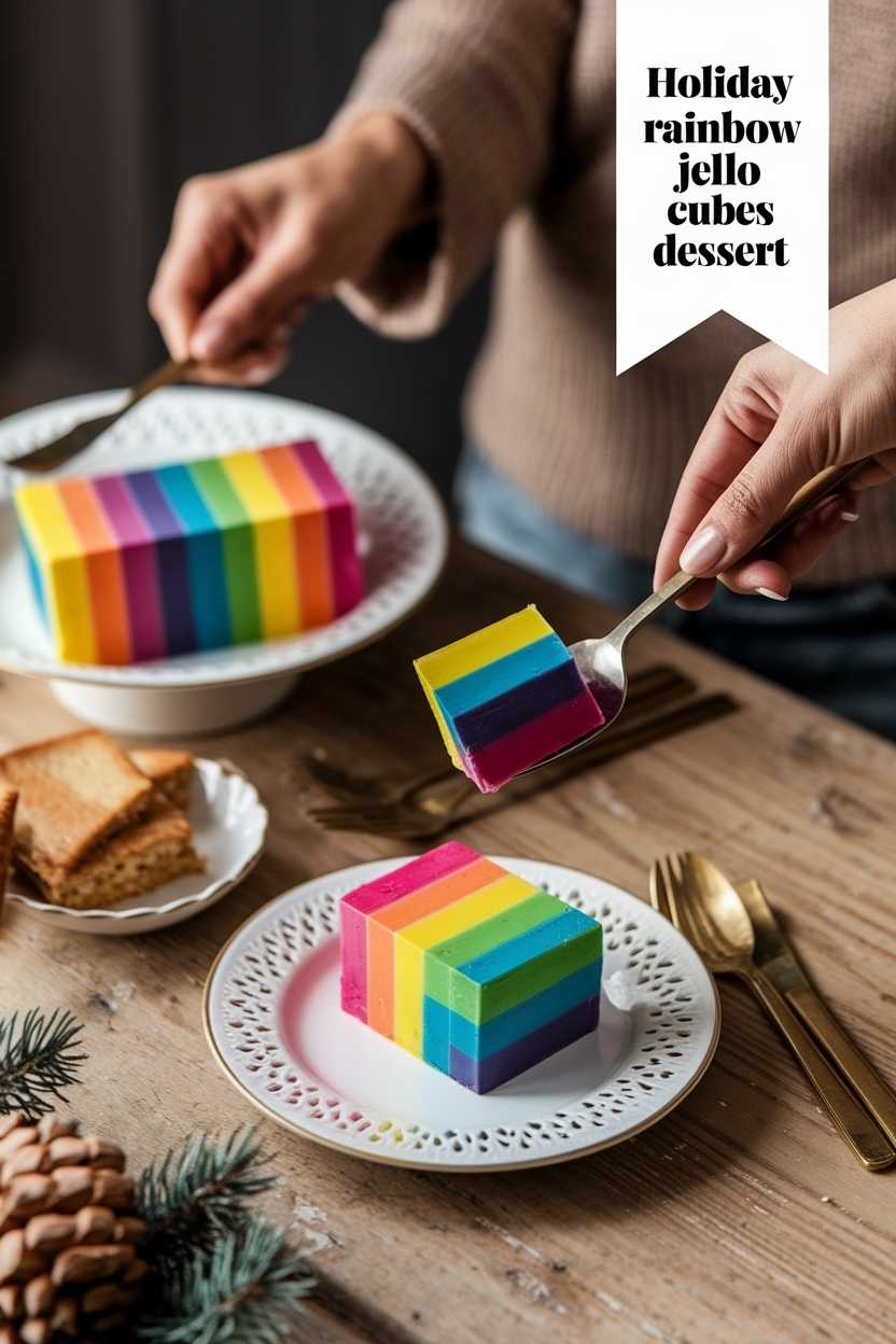 rainbow jello cubes dessert