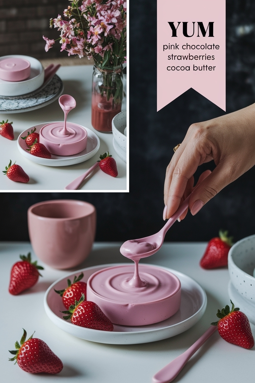pink chocolate strawberries colored cocoa butter