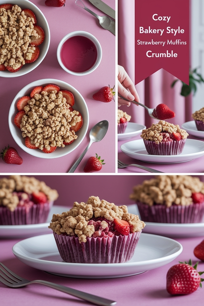 bakery style strawberry muffins crumble