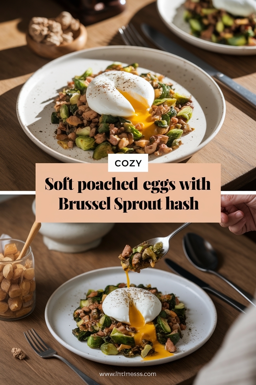 soft poached eggs with brussel sprout hash