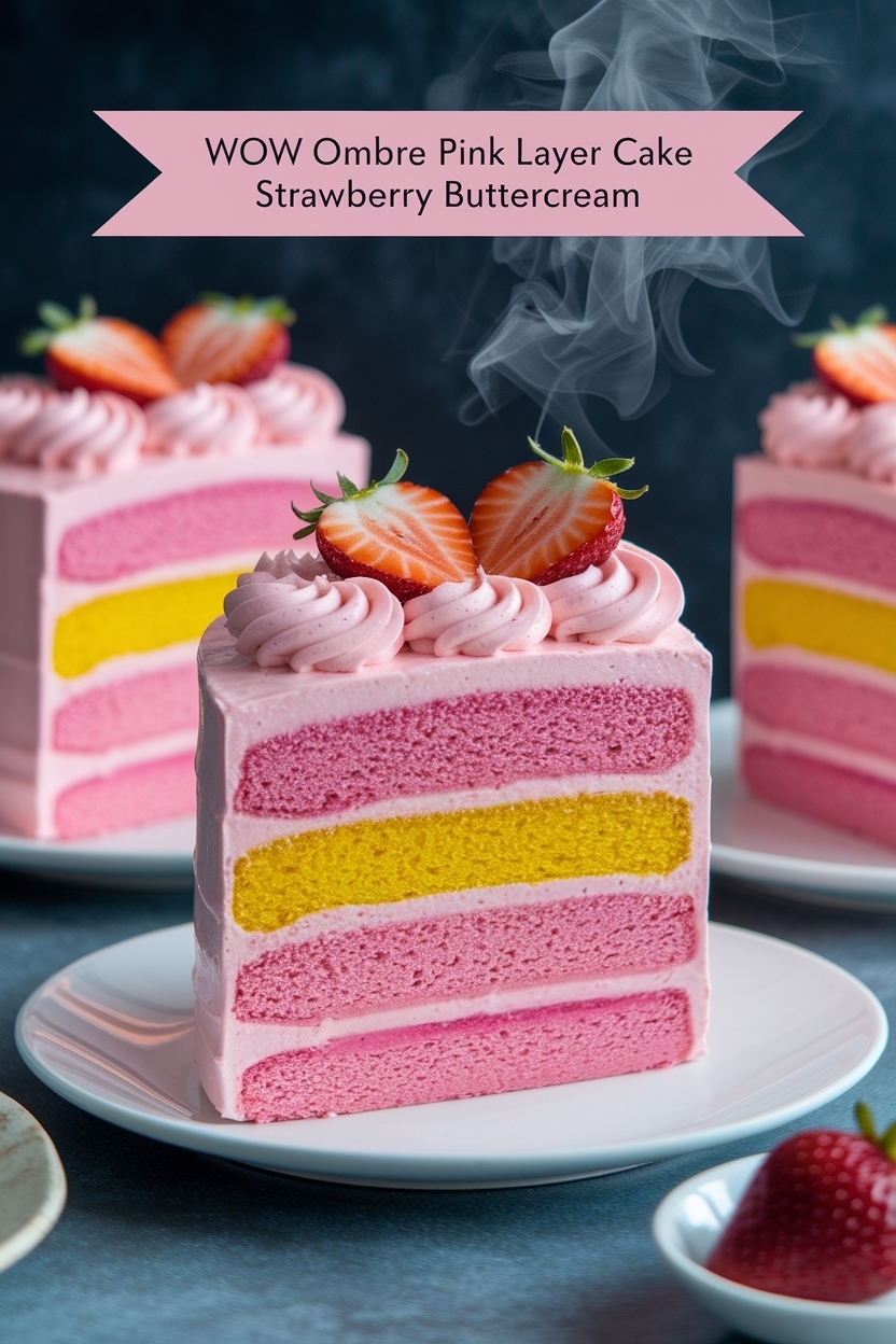 ombre pink layer cake strawberry buttercream