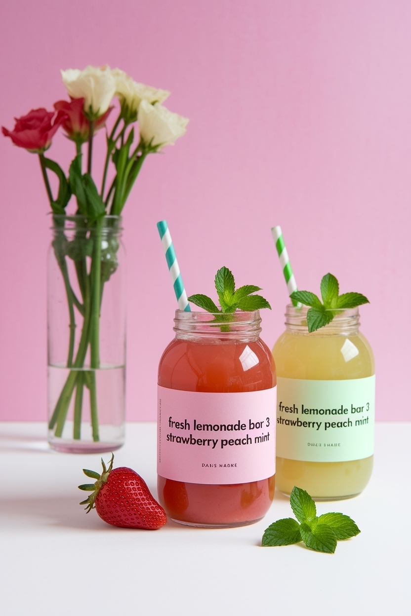 lemonade bar 3 flavors strawberry peach mint