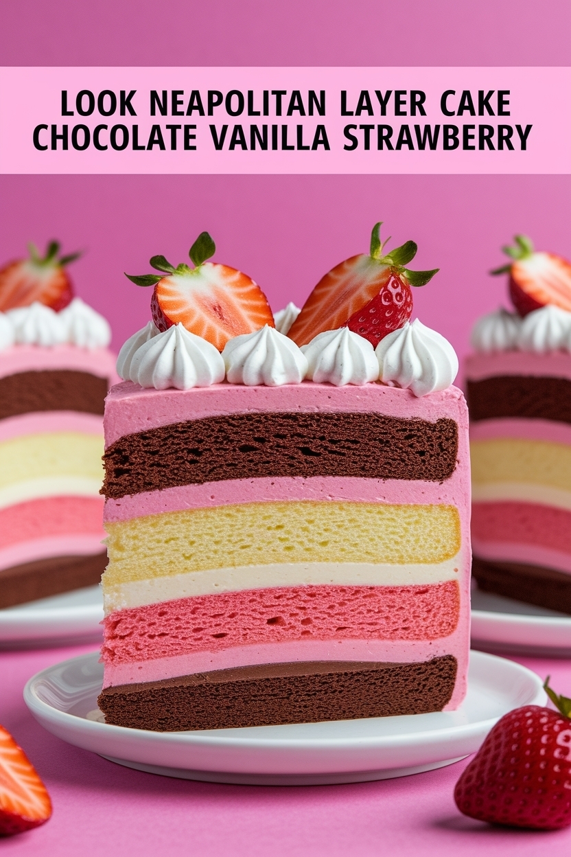 neapolitan layer cake chocolate vanilla strawberry