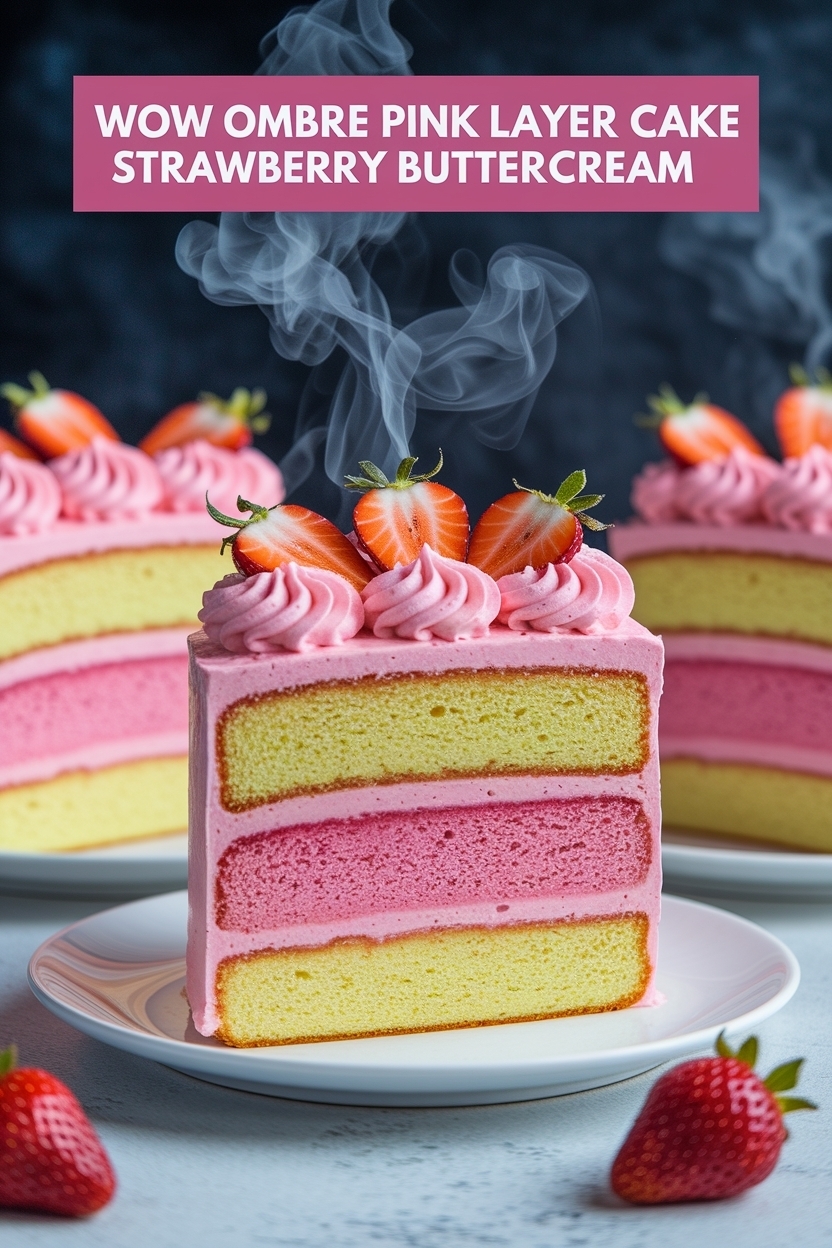 ombre pink layer cake strawberry buttercream