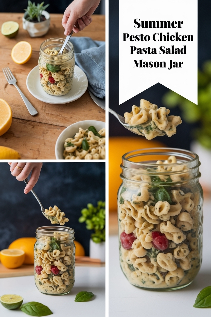 pesto chicken pasta salad mason jar