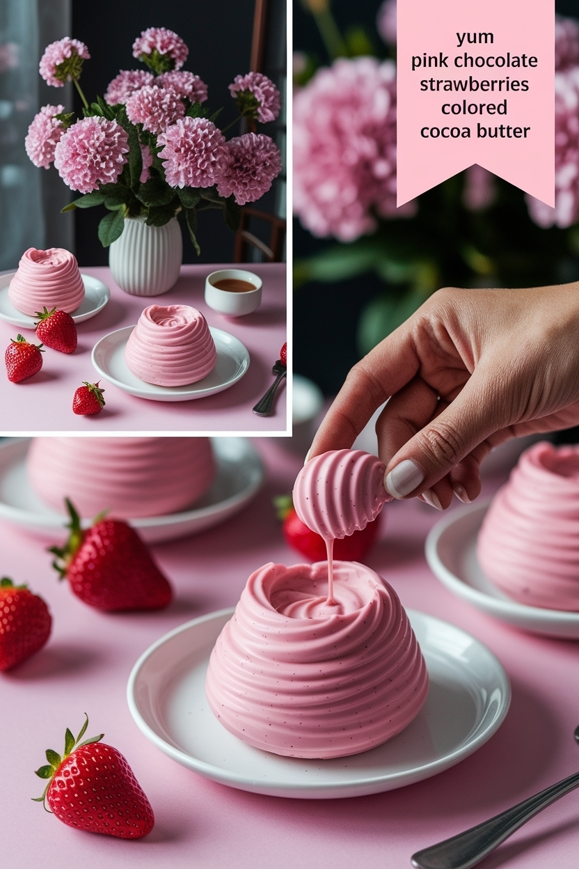 pink chocolate strawberries colored cocoa butter