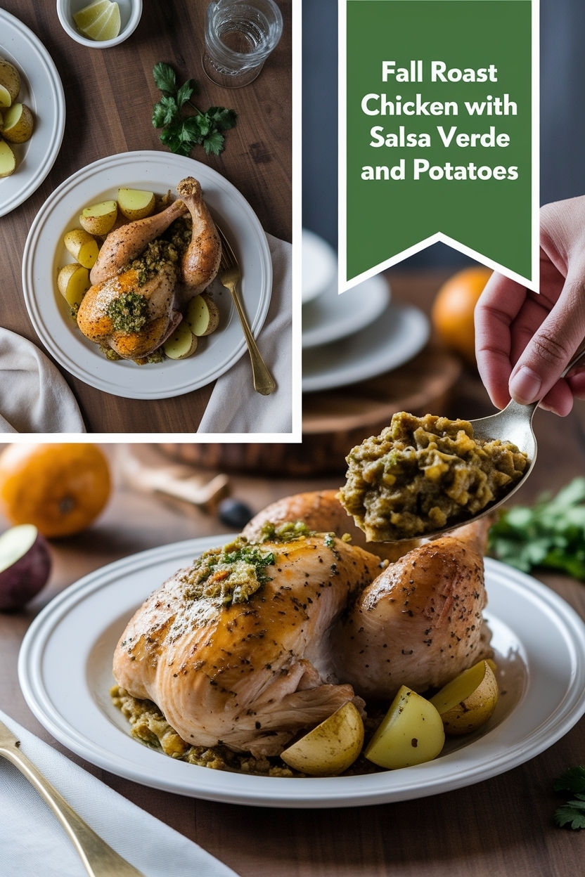 roast chicken with salsa verde and potatoes