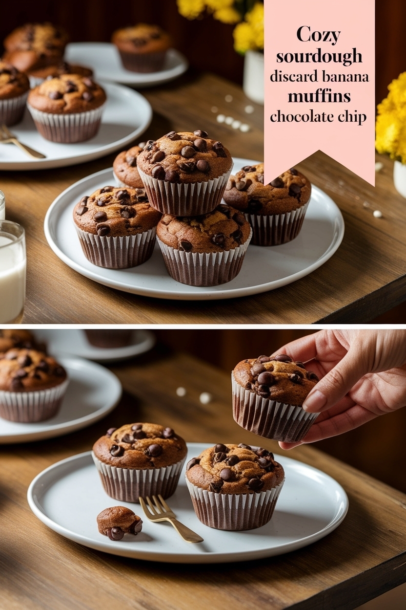 sourdough discard banana muffins chocolate chip