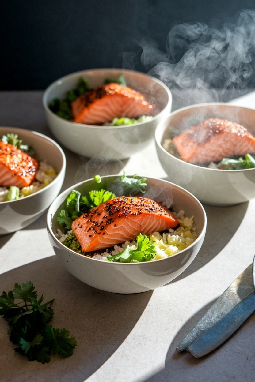 teriyaki salmon bowls meal prep