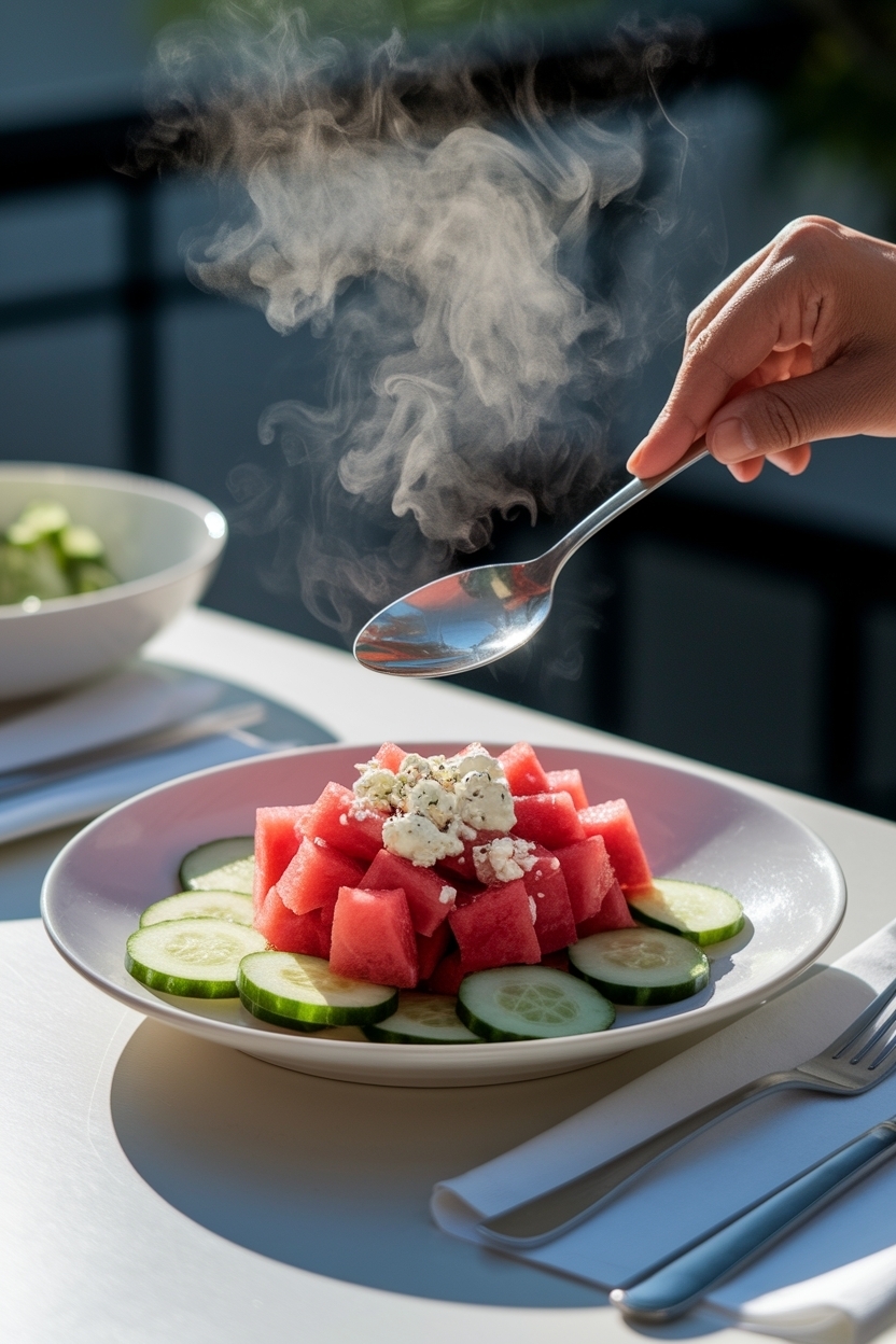 watermelon cucumber salad feta lime